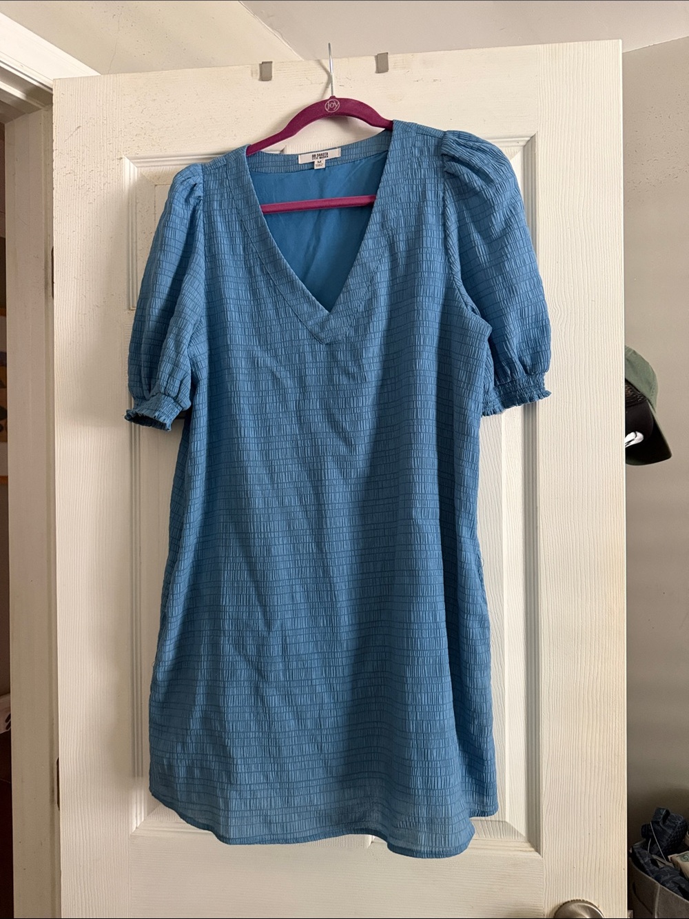 BB Dakota by Steve Madden Sky Blue V-Neck Puff Sleeve Mini Dress